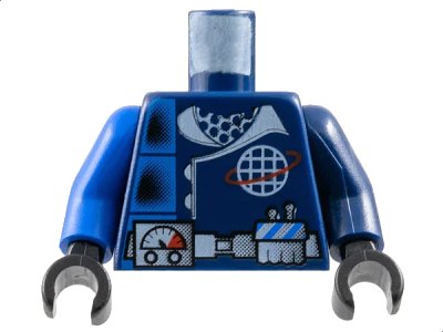 LEGO onderdeel Torso Alpha Team Logo, Utility Belt and Gauge, Broken Blue Stripe Pattern / Dark Blue Arm Left / Blue Arm Right / Black Hands (973pb0121c01)