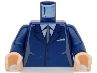 LEGO onderdeel Torso Suit with 2 Buttons, Gray Sides, Black Centerline and Tie Pattern / Dark Blue Arms / Light Nougat Hands 973pb0226c01