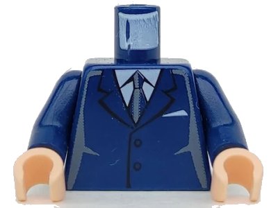 LEGO onderdeel Torso Suit with 2 Buttons, Gray Sides, Black Centerline and Tie Pattern / Dark Blue Arms / Light Nougat Hands (973pb0226c01)