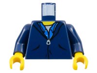 LEGO onderdeel Torso Jacket with Pockets and Zipper over Blue Button Up Shirt and White Undershirt, Yellow Neck Pattern / Dark Blue Arms / Yellow Hands 973pb0259c01