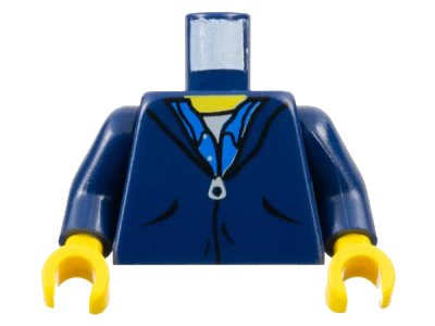 LEGO onderdeel Torso Jacket with Pockets and Zipper over Blue Button Up Shirt and White Undershirt, Yellow Neck Pattern / Dark Blue Arms / Yellow Hands (973pb0259c01)