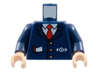 LEGO onderdeel Torso Train with Logo, Three Gold Buttons, Red Tie, Pencil & Paper in Pocket Pattern / Dark Blue Arms / Light Nougat Hands 973pb0320c02