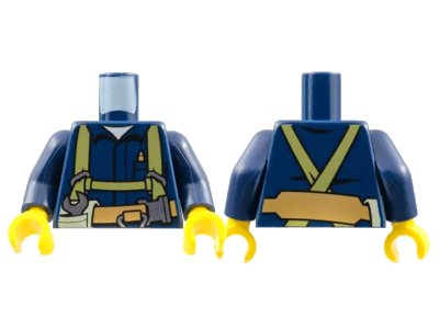 LEGO onderdeel Torso Shirt with Harness and Wrench, Printed Back Pattern / Dark Blue Arms / Yellow Hands (973pb1252c01)