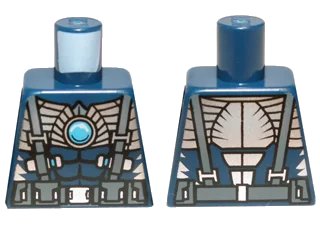LEGO onderdeel Torso Bare Chest with Muscles, Suspenders, Belt and Silver Armor with Blue Round Jewel (Chi) Pattern (973pb1370)
