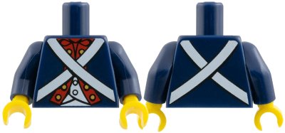 LEGO onderdeel Torso Soldier White Crossed Belts and Red Placket with Gold Buttons Pattern / Dark Blue Arms / Yellow Hands (973pb1404c01)