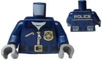 LEGO onderdeel Torso Police Jacket with White Undershirt, Zippers, Gold Badge and Buckle with 'POLICE' Pattern on Back / Dark Blue Arms / Dark Bluish Gray Hands 973pb1547c01