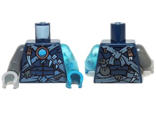 LEGO part Torso Vest with Straps, Pendants with Blue Chi Pattern / Trans-Light Blue Arm Left / Dark Bluish Gray Arm Right / Dark Azure Hand Left / Light Bluish Gray Hand Right (973pb1721c01)