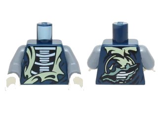 LEGO onderdeel Torso Ninjago White Skeleton and Tattered Yellowish Green Robe Pattern / Sand Blue Arms / White Hands (973pb2081c01)