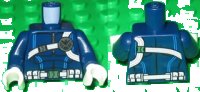 LEGO part Torso Muscles Outline with Black and Silver SHIELD Logo on White Harness Straps and Utility Belt Pattern / Dark Blue Arms / White Hands 973pb2166c01