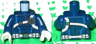 LEGO onderdeel Torso Muscles Outline with Black and Silver SHIELD Logo on White Harness Straps and Utility Belt Pattern / Dark Blue Arms / White Hands (973pb2166c01)