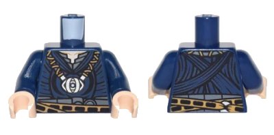 LEGO onderdeel Torso Coat over Dark Bluish Gray Shirt, Metallic Silver Eye-shaped Medallion Pattern / Dark Blue Arms / Light Nougat Hands (973pb2442c01)