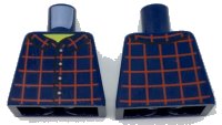 LEGO part Torso Shirt Dark Red Plaid Front and Back, 4 White Buttons, Wide Yellow Neck Pattern 973pb2513