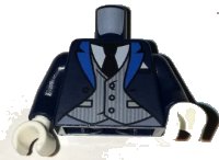 LEGO part Torso Coat with Blue Lapels, Light Bluish Gray Pinstripe Vest, White Shirt, Black Tie Pattern / Dark Blue Arms / White Hands 973pb2542c01