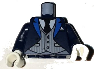 LEGO onderdeel Torso Coat with Blue Lapels, Light Bluish Gray Pinstripe Vest, White Shirt, Black Tie Pattern / Dark Blue Arms / White Hands (973pb2542c01)