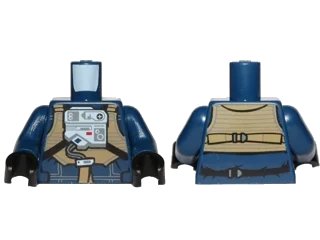 LEGO onderdeel Torso SW Rebel U-Wing Pilot with Dark Tan Vest and Light Bluish Gray Front Panel Pattern / Dark Blue Arms / Black Hands (973pb2553c01)