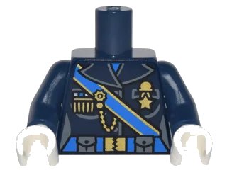 LEGO onderdeel Torso Female Outline Military Uniform with Blue Sash and Belt and Gold Chain and Medals Pattern / Dark Blue Arms / White Hands (973pb2793c01)