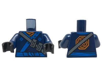 LEGO onderdeel Torso Ninjago Robe with Ninjago Logogram 'SPARK', Orange Scarf, Blue Sash and Orange Emblem Pattern / Dark Blue Arms / Black Hands (973pb2807c01)
