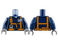 LEGO onderdeel Torso Town Miners Dark Blue Shirt with Orange Suspender Straps with Radio and ID Badge Pattern / Dark Blue Arms / Dark Bluish Gray Hands 973pb2991c01