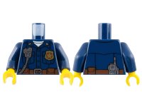 LEGO part Torso Police Uniform with Gold Badge over White Shirt, Silver Radio, Reddish Brown Belt with Buckle and Pouches Pattern / Dark Blue Arms / Yellow Hands 973pb3011c01