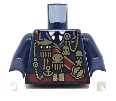 LEGO onderdeel Torso Military Uniform with Medals and Dark Red Sash Pattern / Dark Blue Arms  / White Hands (973pb3013c01)