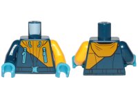 LEGO part Torso Hoodie Bright Light Orange Diagonal Half with Zipper Pockets Pattern / Bright Light Orange Arm Left / Dark Blue Arm Right / Dark Azure Hands 973pb3151c01