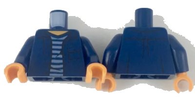 LEGO onderdeel Torso Open Shirt with Pocket over Dark Blue and White Striped T-Shirt Pattern / Dark Blue Arms / Nougat Hands (973pb3181c01)