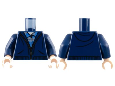 LEGO part Torso Hoodie with Silver Zipper over Blue and Dark Bluish Gray Plaid Shirt, Light Nougat Neck Pattern / Dark Blue Arms / Light Nougat Hands (973pb3217c01)