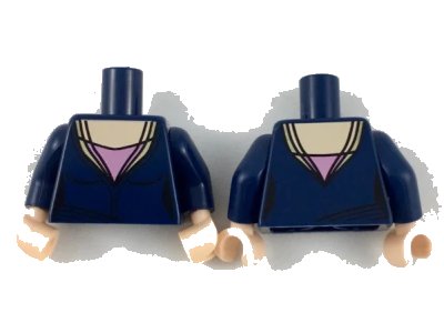 LEGO onderdeel Torso Female Low-Cut Top, Light Nougat Neck and Pink Triangle Pattern / Dark Blue Arms / Light Nougat Hands (973pb3255c01)