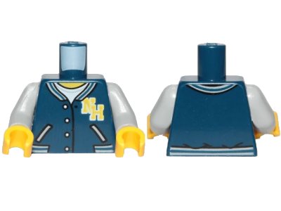 LEGO onderdeel Torso Jacket, White Undershirt, Yellow 'N and 'H' Letters Pattern / Light Bluish Gray Arms / Yellow Hands (973pb3331c01)