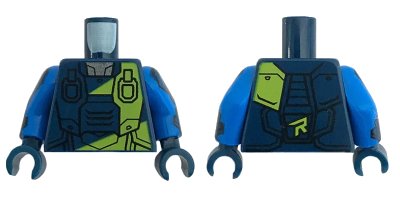 LEGO onderdeel Torso Spacesuit with Lime 'R' and Stripe over Reflective Shirt Pattern / Blue Arms with Dark Blue Pads / Dark Blue Hands (973pb3430c01)