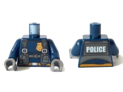 LEGO onderdeel Torso Police with Harness, Gold Star Badge Logo, Belt and 'POLICE' on Back Pattern / Dark Blue Arms / Dark Bluish Gray Hands (973pb3567c01)