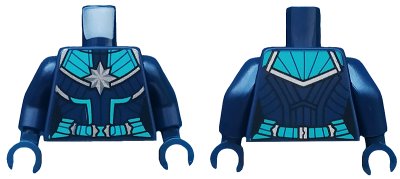 LEGO onderdeel Torso Female Outline, Suit with Silver Star and Dark Turquoise Panels and Belt Pattern / Dark Blue Arms / Dark Blue Hands (973pb3694c01)