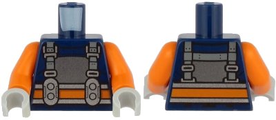 LEGO onderdeel Torso Diving Suit with Silver Chest Plate, Orange and Silver Belt and Harness with Buckles Pattern / Orange Arms / Light Bluish Gray Hands (973pb3901c01)