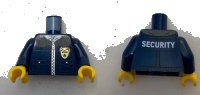 LEGO part Torso Jacket with Zipper, Blue Shirt, Gold Badge and White 'SECURITY' on Back Pattern / Dark Blue Arms / Yellow Hands 973pb4181c01