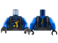 LEGO onderdeel Torso Tunic, Blue Hems, Dark Bluish Gray Straps with Pearl Dark Gray Buckles, Bright Light Orange Symbol Pattern / Blue Arms / Black Hands 973pb4324c01