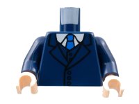 LEGO onderdeel Torso Jacket and Vest, White Shirt, Blue Tie Pattern / Dark Blue Arms / Light Nougat Hands 973pb4691c01