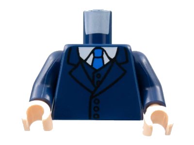 LEGO onderdeel Torso Jacket and Vest, White Shirt, Blue Tie Pattern / Dark Blue Arms / Light Nougat Hands (973pb4691c01)