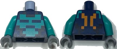 LEGO onderdeel Torso Pixelated Dark Turquoise and Black Shirt, Bright Light Orange Straps on Back Pattern / Dark Turquoise Arms / Dark Bluish Gray Hands (973pb4796c01)