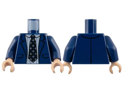 LEGO onderdeel Torso Suit Jacket over White Shirt with Sand Blue Pinstripes, Black Tie Pattern / Dark Blue Arms / Light Nougat Hands (973pb4919c01)