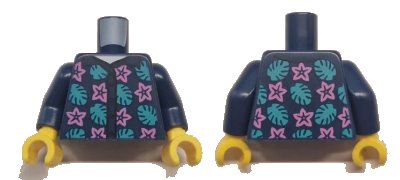 LEGO onderdeel Torso Shirt with Buttons, Dark Pink Flowers, and Dark Turquoise Leaves over White Undershirt Pattern / Dark Blue Arms / Yellow Hands (973pb5274c01)