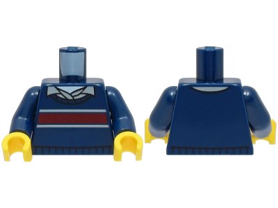 LEGO onderdeel Torso Sweater with Dark Red Stripe over Light Bluish Gray Shirt and White Undershirt Pattern / Dark Blue Arms / Yellow Hands (973pb5329c01)