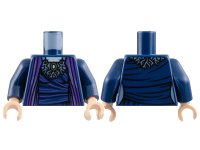 LEGO part Torso Dark Purple Robe Open over Dress with Streaks and Light Bluish Gray Webbed Collar, Gold Brooch, White Neck Pattern / Dark Blue Arms / Light Nougat Hands 973pb5388c01