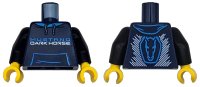 LEGO part Torso Hoodie with Pocket, Dark Azure 'MUSTANG', White 'DARK HORSE' and Stripes Pattern / Black Arms / Yellow Hands 973pb5618c01