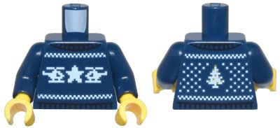 LEGO onderdeel Torso Knit Fair Isle Holiday Sweater with White Police Star Logo, Helicopters, and Christmas Tree Pattern / Dark Blue Arms / Yellow Hands (973pb5855c01)