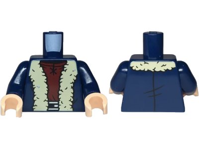 LEGO onderdeel Torso Coat, Tan Fur Collar and Trim, Dark Red Tunic, Black Belt and Silver Buckle Pattern / Dark Blue Arms / Light Nougat Hands (973pb5932c01)