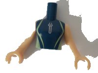 LEGO onderdeel Torso Mini Doll Girl Dark Blue and Sand Green Wetsuit with Zipper Pattern, Light Nougat Arms with Hands FTGpb239c01
