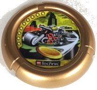LEGO part Throwing Disk with Throwbot Millennia / Slizer Millennium 9 Pips, LEGO Technic Logo, and Robot on Motorcycle Throwing Disk Pattern 32171pb061
