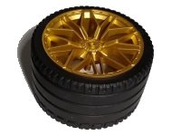 LEGO part Wheel 62.3mm D. x 42mm Technic Racing Large with 10 'Y' Spokes with Black Tire 81.6 x 44 ZR Technic Straight Tread (68577 / 23799) 68577c01