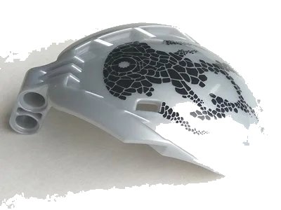 LEGO onderdeel Bionicle Bohrok Windscreen 4 x 5 x 7 with Black Scales and Nuhvok-Kal Logo Pattern (41671pb03)