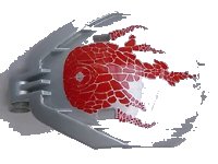 LEGO onderdeel Bionicle Bohrok Windscreen 4 x 5 x 7 with Red Scales and Tahnok-Kal Logo Pattern 41671pb04